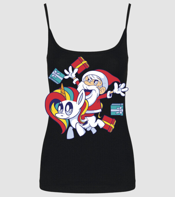 Moș Crăciun pe un unicorn model negru pe tricou