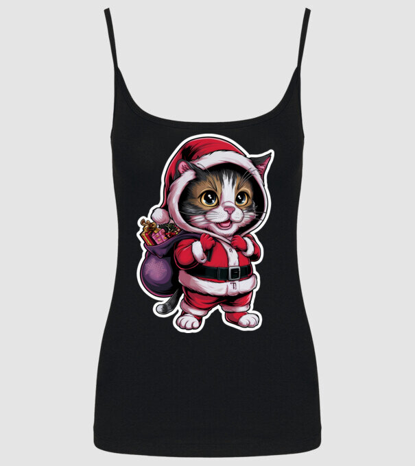 Santa Cat model negru pe tricou