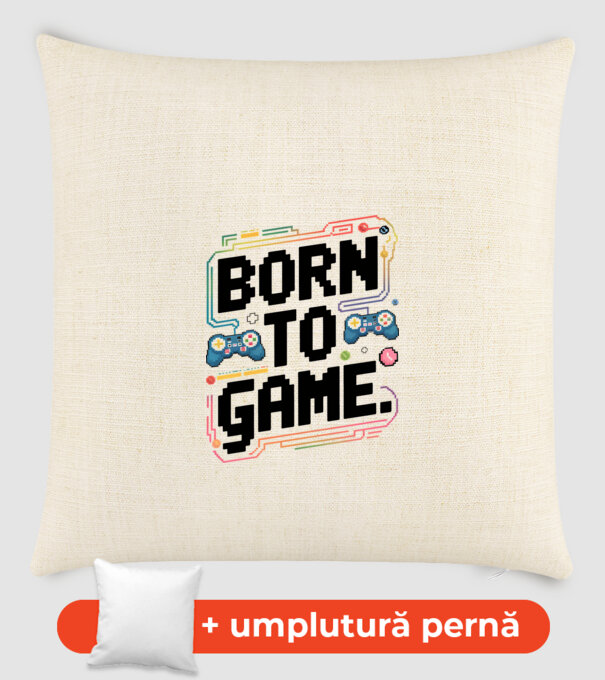 Born to Game Pixel Alb model nisipiu pe tricou