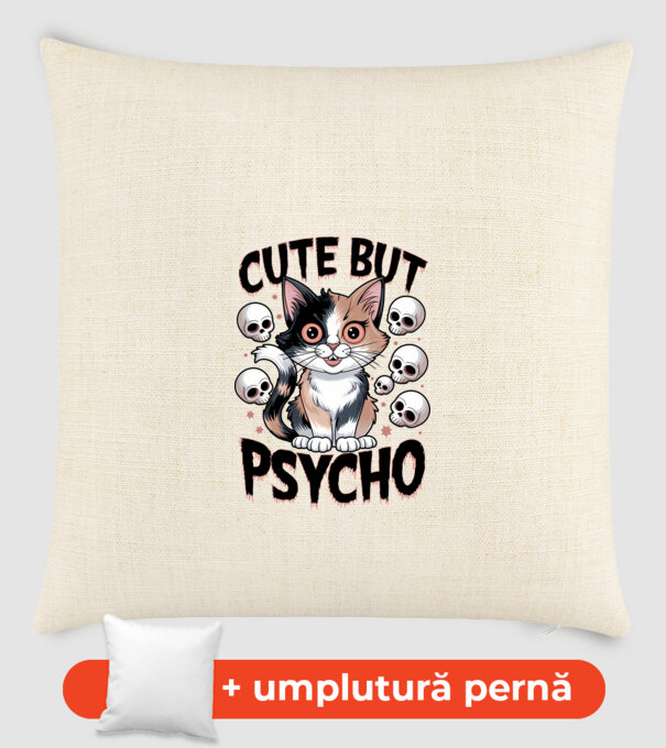 Cute, but Psycho pisică Alb model nisipiu pe tricou