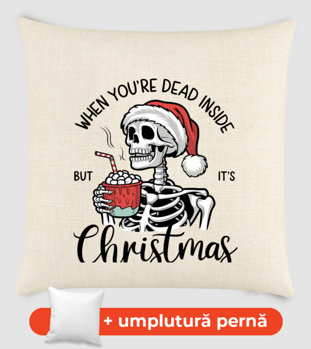 Dead inside, but it's christmas Alb model nisipiu pe tricou