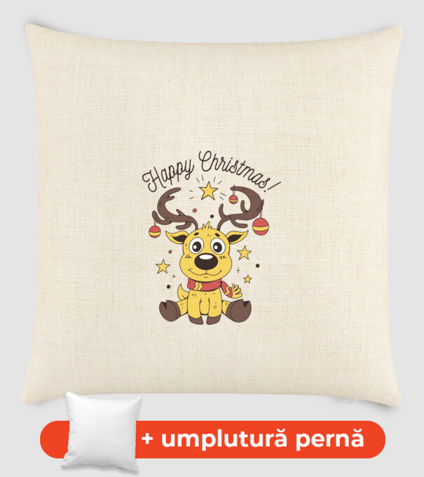 Happy Christmas Reindeer Alb model nisipiu pe tricou