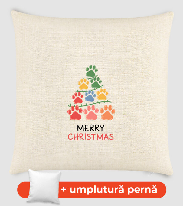 Merry Christmas Paws Alb model nisipiu pe tricou