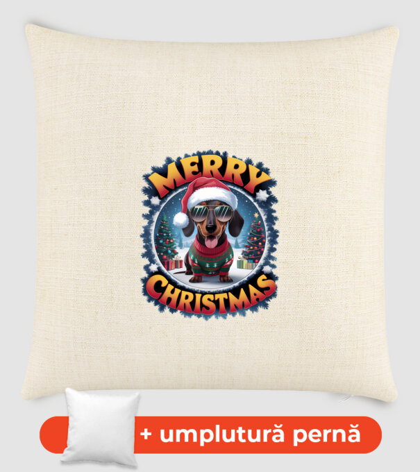 Merry Christmas Teckel model nisipiu pe tricou
