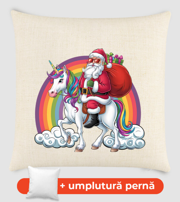 Moș Crăciun cool pe un unicorn 2 model nisipiu pe tricou