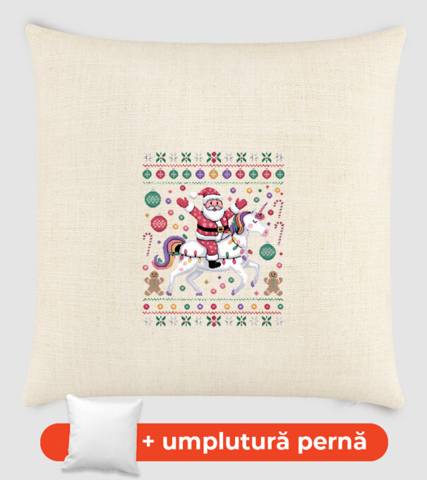 Moș Crăciun pe un pulover urât unicorn model nisipiu pe tricou