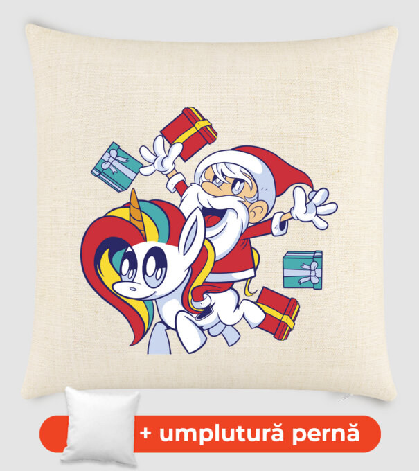 Moș Crăciun pe un unicorn model nisipiu pe tricou