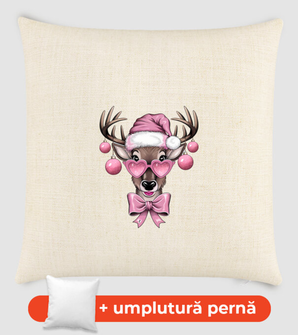 Pink Xmas Reindeer model nisipiu pe tricou