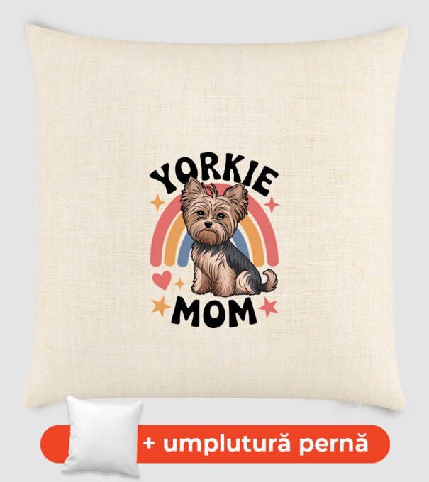 Yorkie Mom Alb model nisipiu pe tricou