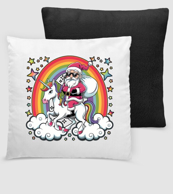Moș Crăciun cool pe un unicorn model negru pe tricou