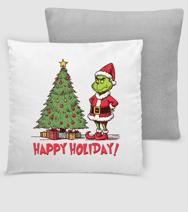 Happy Holiday Grinch model gri închis pe tricou