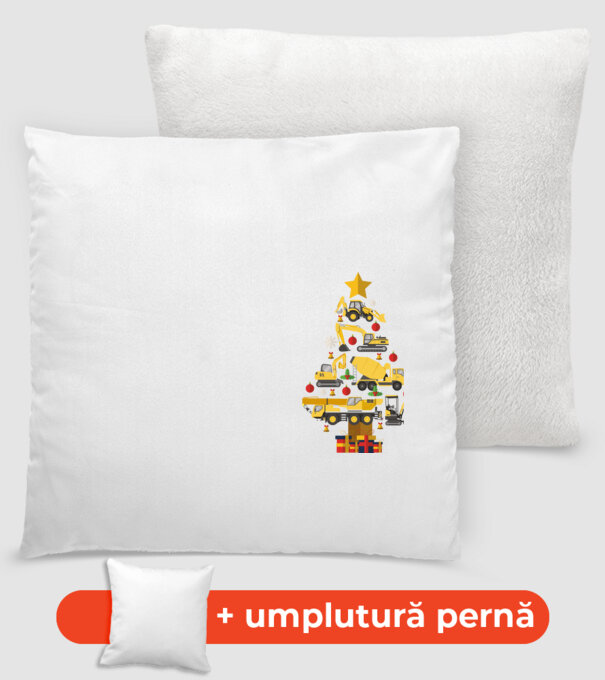 Construcția vehiculului pom de Crăciun model alb pe tricou