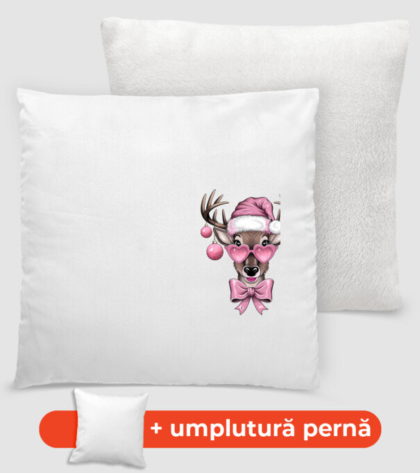 Pink Xmas Reindeer model alb pe tricou