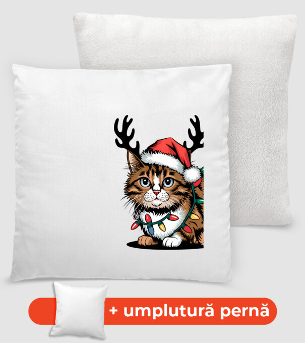 Pisica de craciun model alb pe tricou