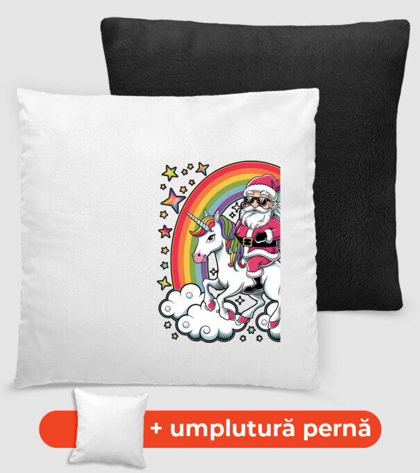 Moș Crăciun cool pe un unicorn model negru pe tricou