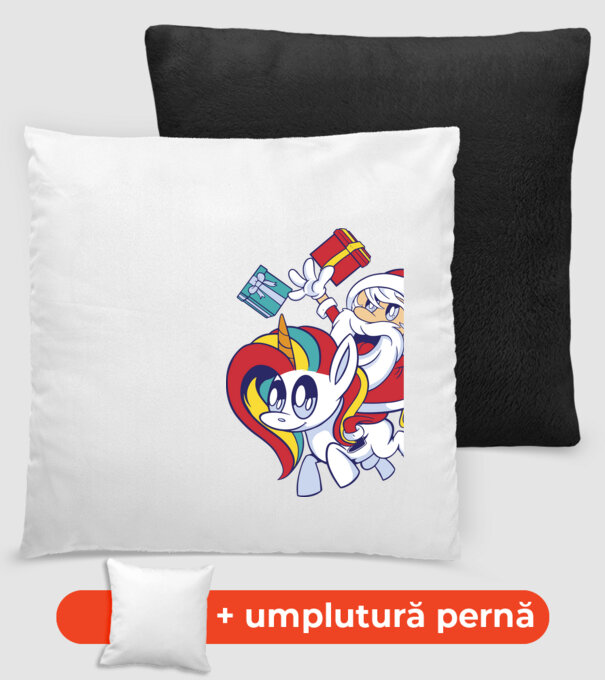 Moș Crăciun pe un unicorn model negru pe tricou