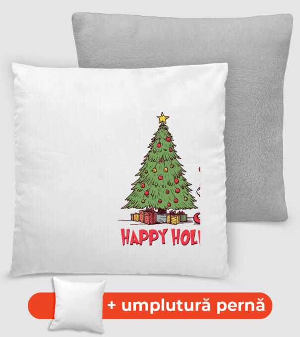 Happy Holiday Grinch model gri închis pe tricou
